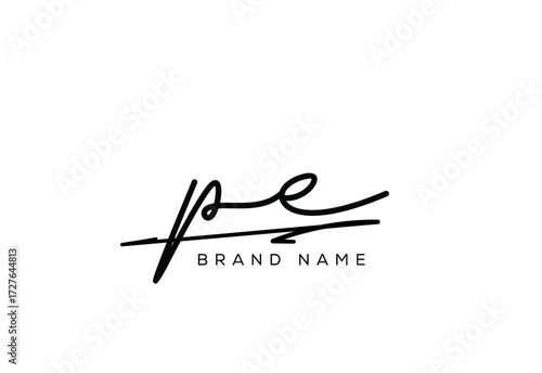 PE letter elegant cursive signature beauty handwriting logo.