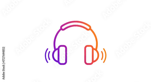 Gradient Line Art Headphones with Sound Waves.