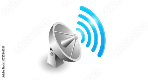 Satellite Dish Emitting Blue Signal Waves.