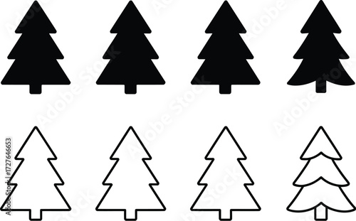 Simple Christmas Tree Icons A Collection of Black and White Minimalist Designs