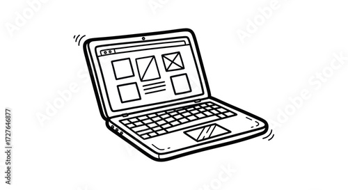 Hand-drawn Illustration of a Laptop with Website Design Elements.