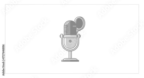 Simple Gray Tone Microphone Icon with Cactus Design.