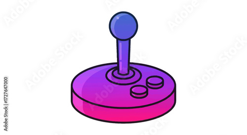 Vibrant purple and blue retro arcade joystick controller illustration.