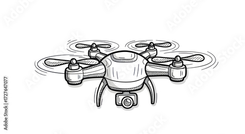 Hand-drawn Illustration of a Quadcopter Drone.
