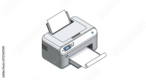 Isometric Printer with Paper Office Equipment Printing Device.