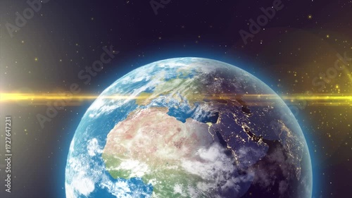 realistic earth in space animation with sun rays