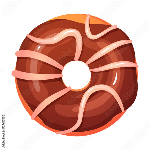 Cartoon donut with chocolate glaze and light icing decoration.