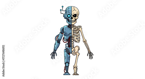 Human Skeleton Fused with Futuristic Robotic Anatomy.