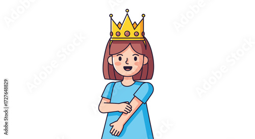 Cartoon Princess with Golden Crown and Blue Dress.