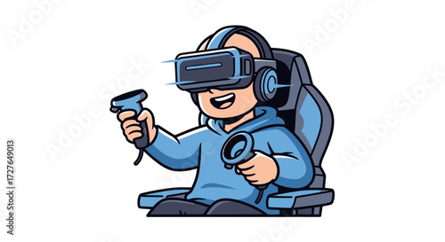 Cartoon Character Experiencing Virtual Reality.