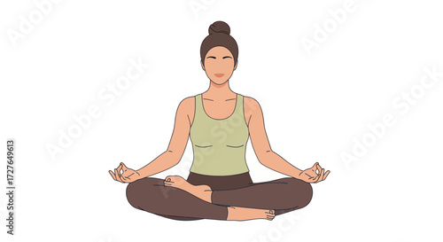 Woman in Sukhasana Yoga Pose Meditation Posture.