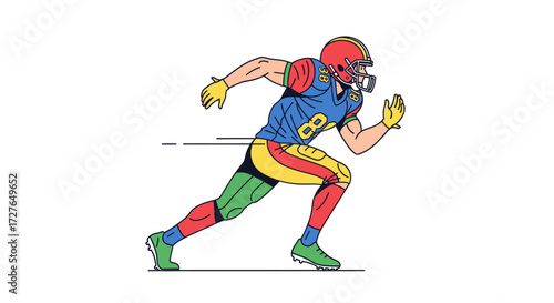 Colorful cartoon American football player running at full speed in a dynamic pose.