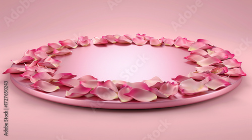 pink rose heart and petals frame with copy space