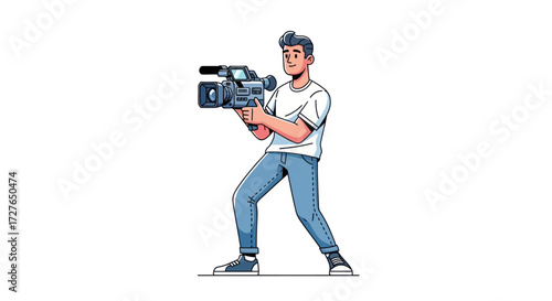 Cartoon Character of a Videographer Holding a Camera.