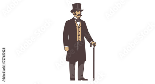 Elegant Victorian Gentleman in Top Hat and Cane.