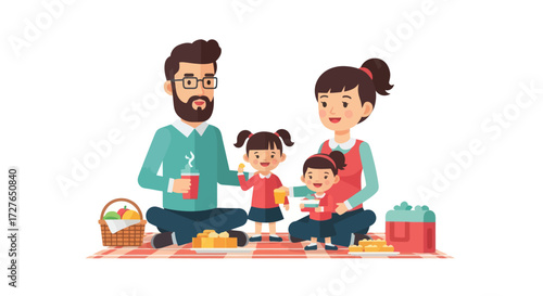 Happy Family Enjoying a Picnic Together on a Blanket.