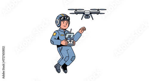 Drone Pilot Operating Quadcopter with Remote Control.