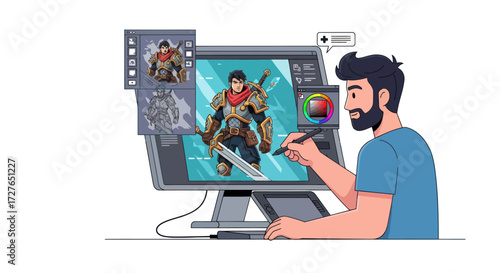 Digital Artist Working on Character Design Software.