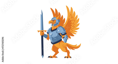 Armored Griffin Warrior with Sword Fantasy Creature.