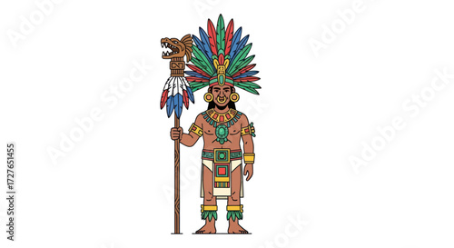 Colorful Mayan Figure in Ceremonial Attire.