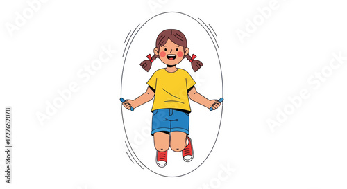Girl Jumping Rope in Oval Frame Illustration.