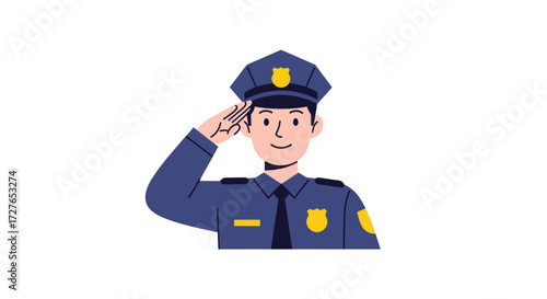 Friendly Cartoon Police Officer Saluting.