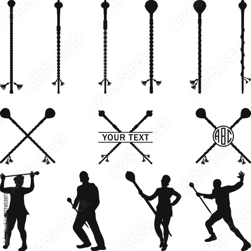 Drum Major Baton Silhouette, Marching band drum major silhouette, Marching Band vectors Illustration white Background