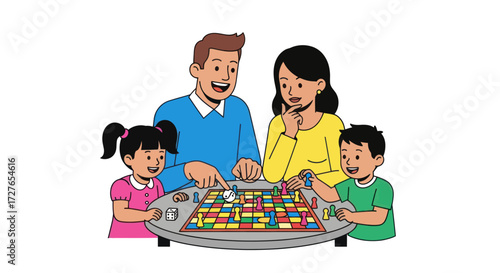 Happy Family Playing a Board Game Together.