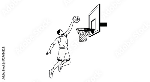 Dynamic Basketball Player Performing a Powerful Slam Dunk Illustration.