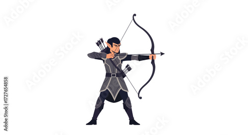 Animated Archer with Bow and Arrow Aiming at Target.