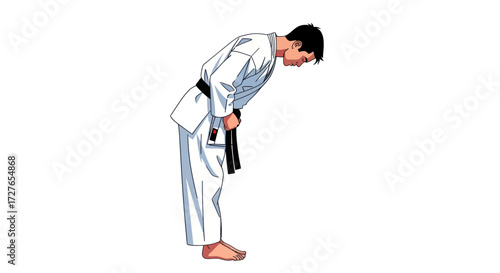 Karate Practitioner Bowing in Respectful Gesture.