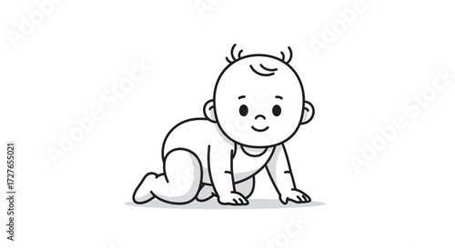 Adorable Baby Crawling Simple Line Art Illustration.