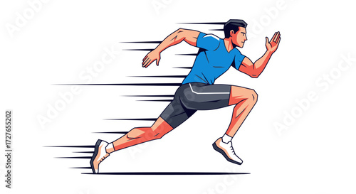 Dynamic male athlete sprinting with speed lines running fast.