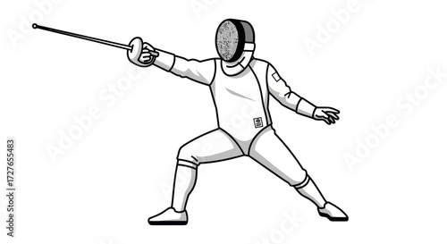 Fencing Athlete in Action: Foil Weapon and Protective Gear.