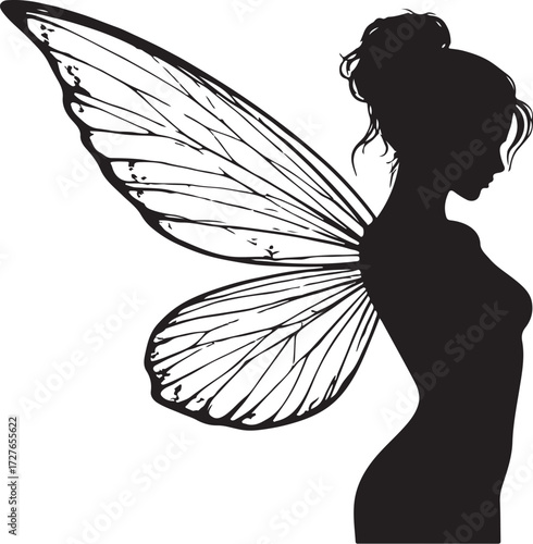 black vector od fairy girl in silhouette