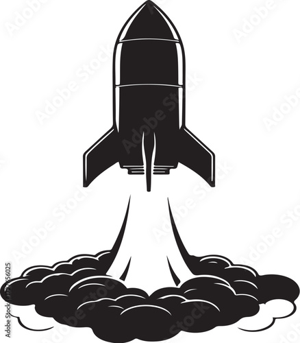 black vector of burning rocket in silhouette