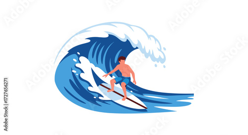 Surfer Riding a Large Ocean Wave Dynamic Surfing Illustration.