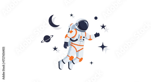 Cartoon Astronaut in Space Suit Floating in Space.