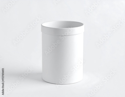 Empty white cylindrical container