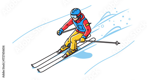 Skier in Action on a Snowy Slope.