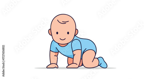 Crawling Baby Illustration with Blue Onesie and Smiling Face.