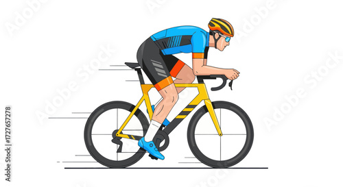 Professional Cyclist in Aerodynamic Position on Road Bike.