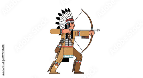 Native American Archer in Traditional Attire.