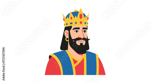 Cartoon King with Golden Crown Beard and Tunic.