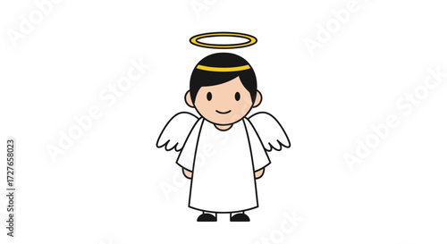 Adorable Cartoon Angel with Halo and Wings.
