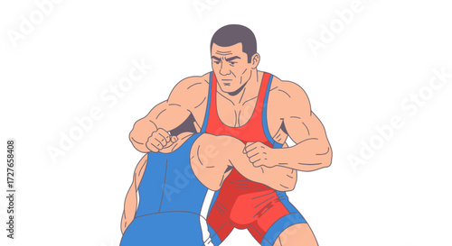 Intense Greco-Roman Wrestling Match Powerful Grip Muscular Athletes.