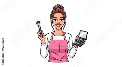 Cheerful Woman with Makeup Brush and Palette.