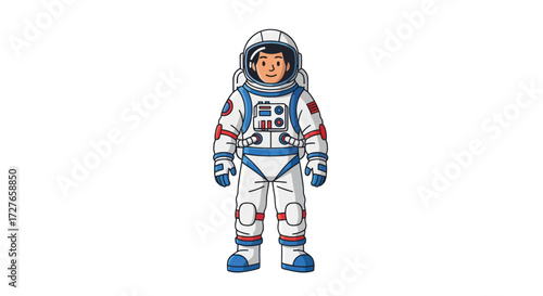 Cartoon Astronaut in White Space Suit with Helmet.