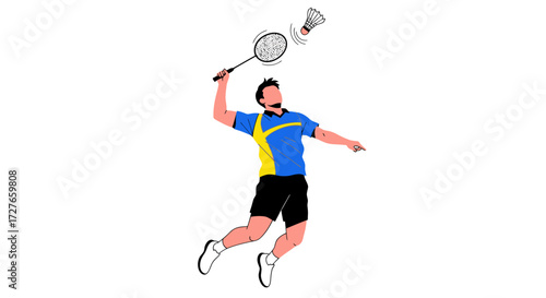 Badminton Player Executing a Powerful Serve.