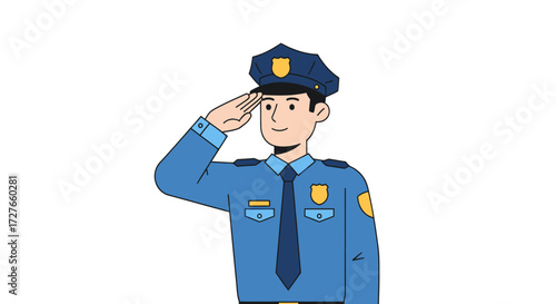 Saluting Police Officer in Blue Uniform.